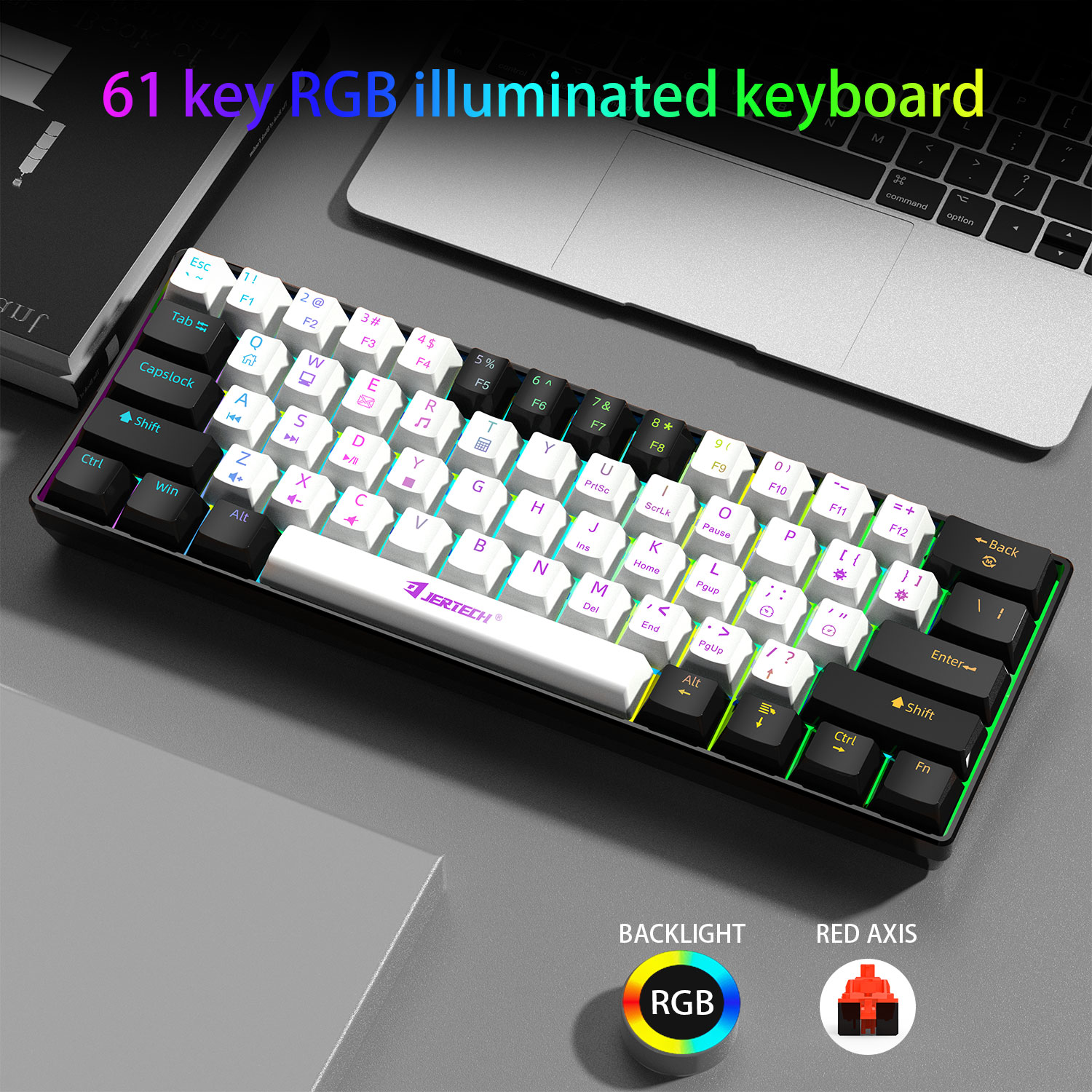 ERTECH JK540 Custom Wholesale White Arabic Mini Split Gamer 60 Percent Keyboard Red Switch Wired RGB Gaming Mechanical Keyboard