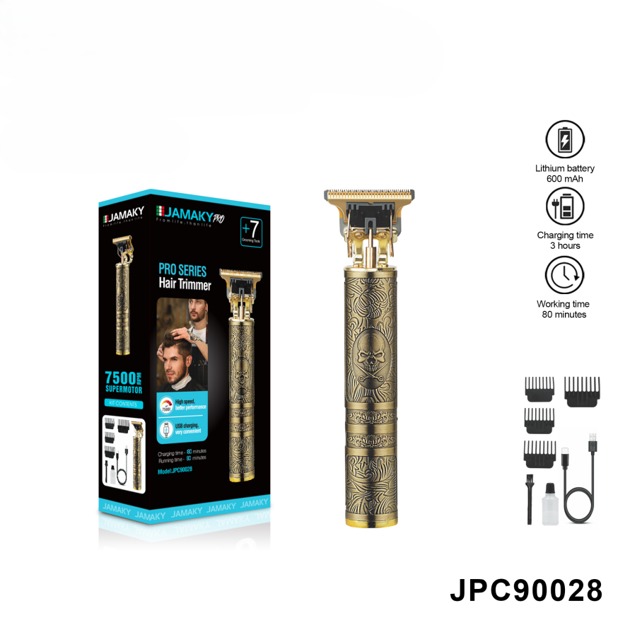 JAMAKY Hair Trimmer with 4 Guide Combs, 7500 RPM Motor and Zinc Alloy Body - Professional